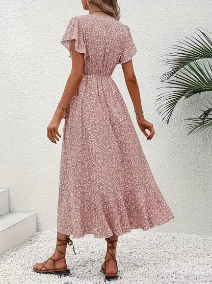 Midi-Wickelkleid mit Blumenmuster und asymmetrischem Saum