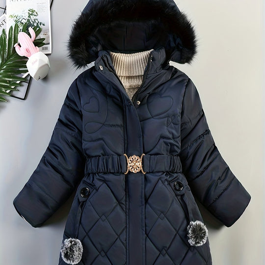 Gesteppte Winterjacke mit Kapuze und Gürtel für Damen