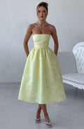 Blumiges Jacquard-Trägerloses Midikleid Zitrone