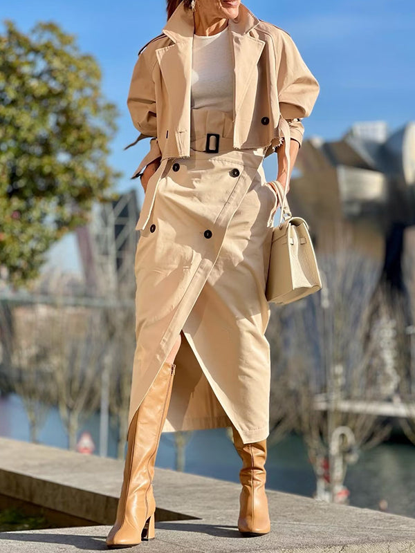 Damen Trenchjacke Kurz Mit Reverskragen