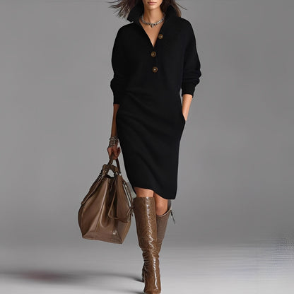 Damen Strickkleid mit Knopfleiste und Kragen