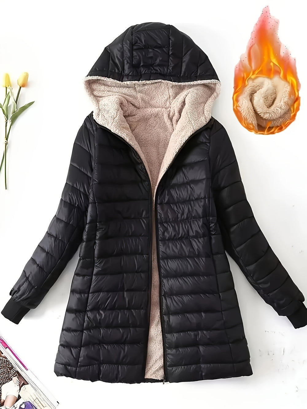 Steppjacke mit Kapuze und Reißverschluss für Damen