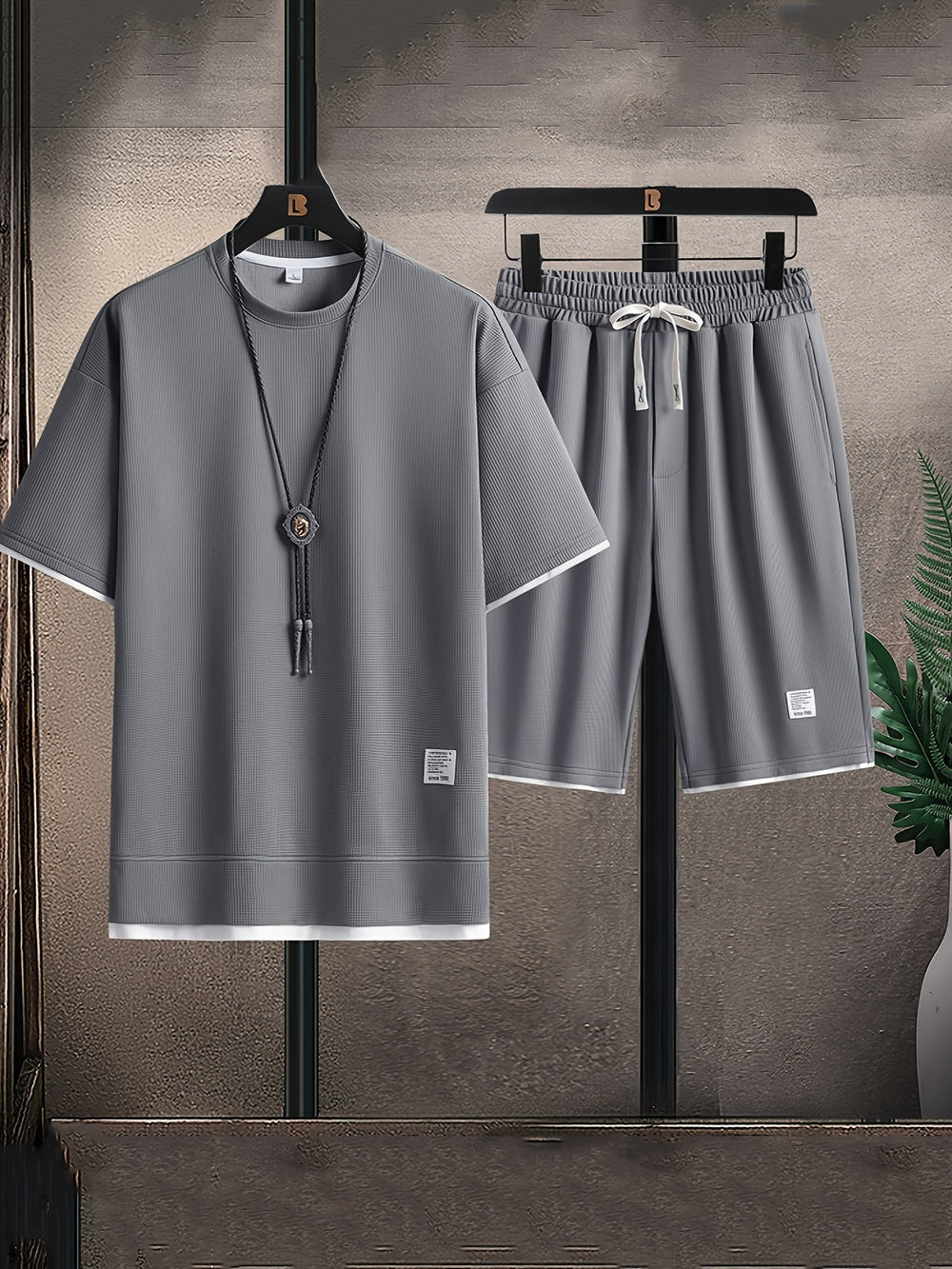 Herren Lounge Set Mit T Shirt Und Shorts Im Waffelmuster