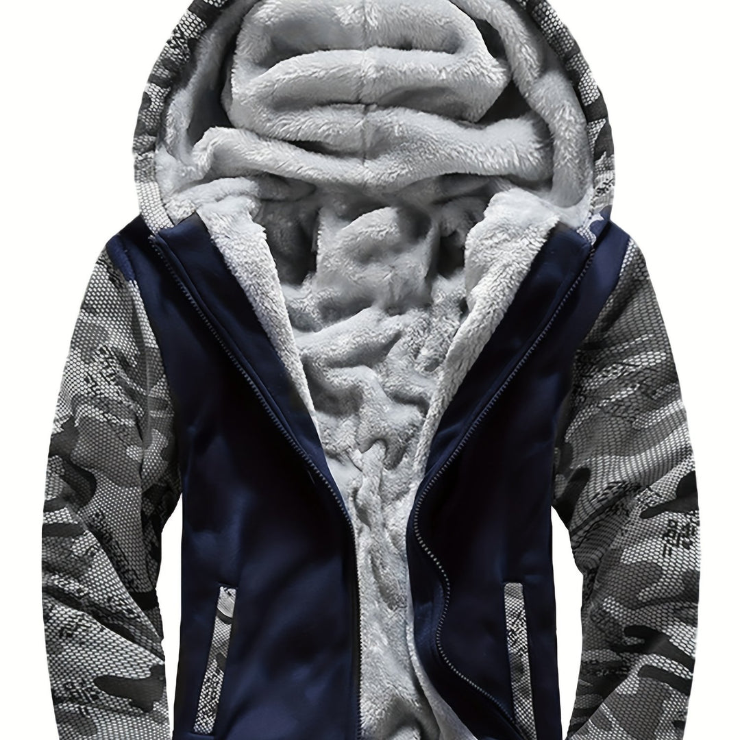 Warme Camouflage Fleecejacke mit Kapuze für Herren