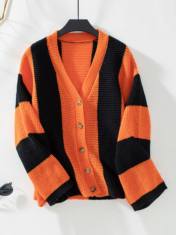 Damen Strickjacke Mit Streifenmuster Und Knopfleiste