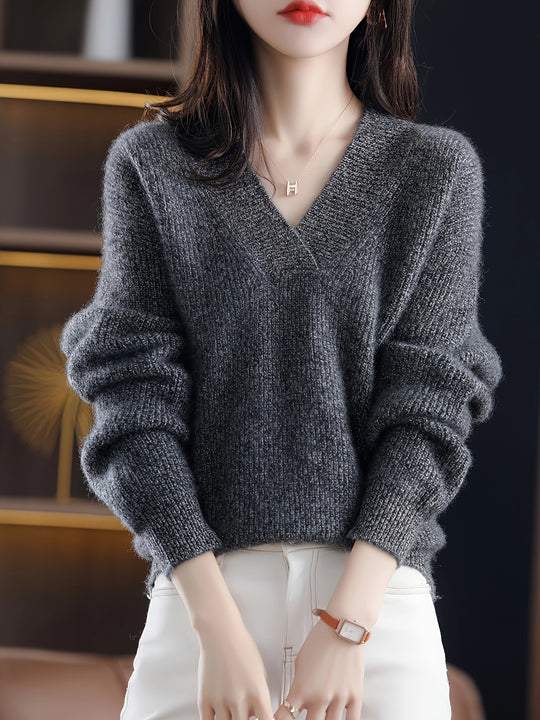 Locker geschnittener V-Ausschnitt Pullover für Damen