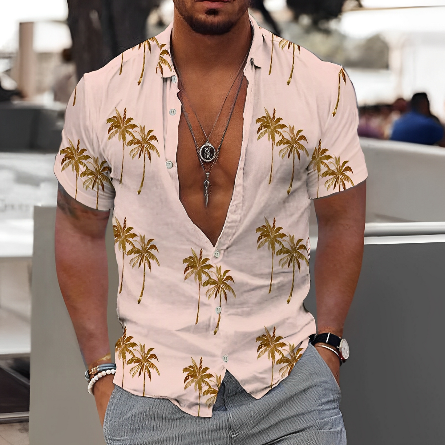 Herren Leinenhemd mit Druckmuster