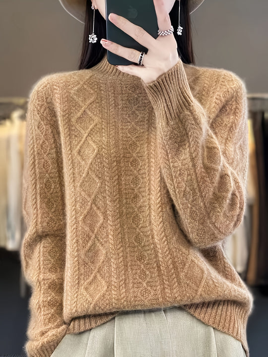 Zopfmuster Pullover mit Stehkragen für Damen