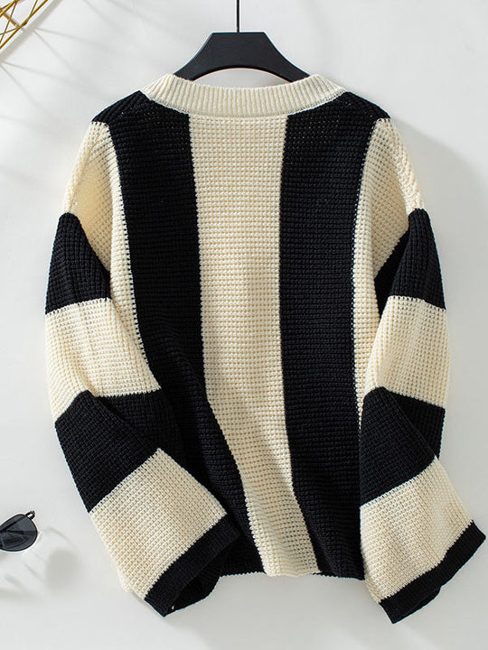 Damen Strickjacke Mit Streifenmuster Und Knopfleiste