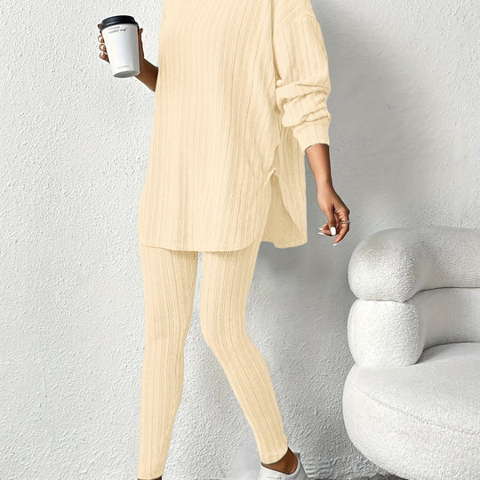 Zweiteiliges Strickset mit Kapuzenpullover und Leggings für Damen