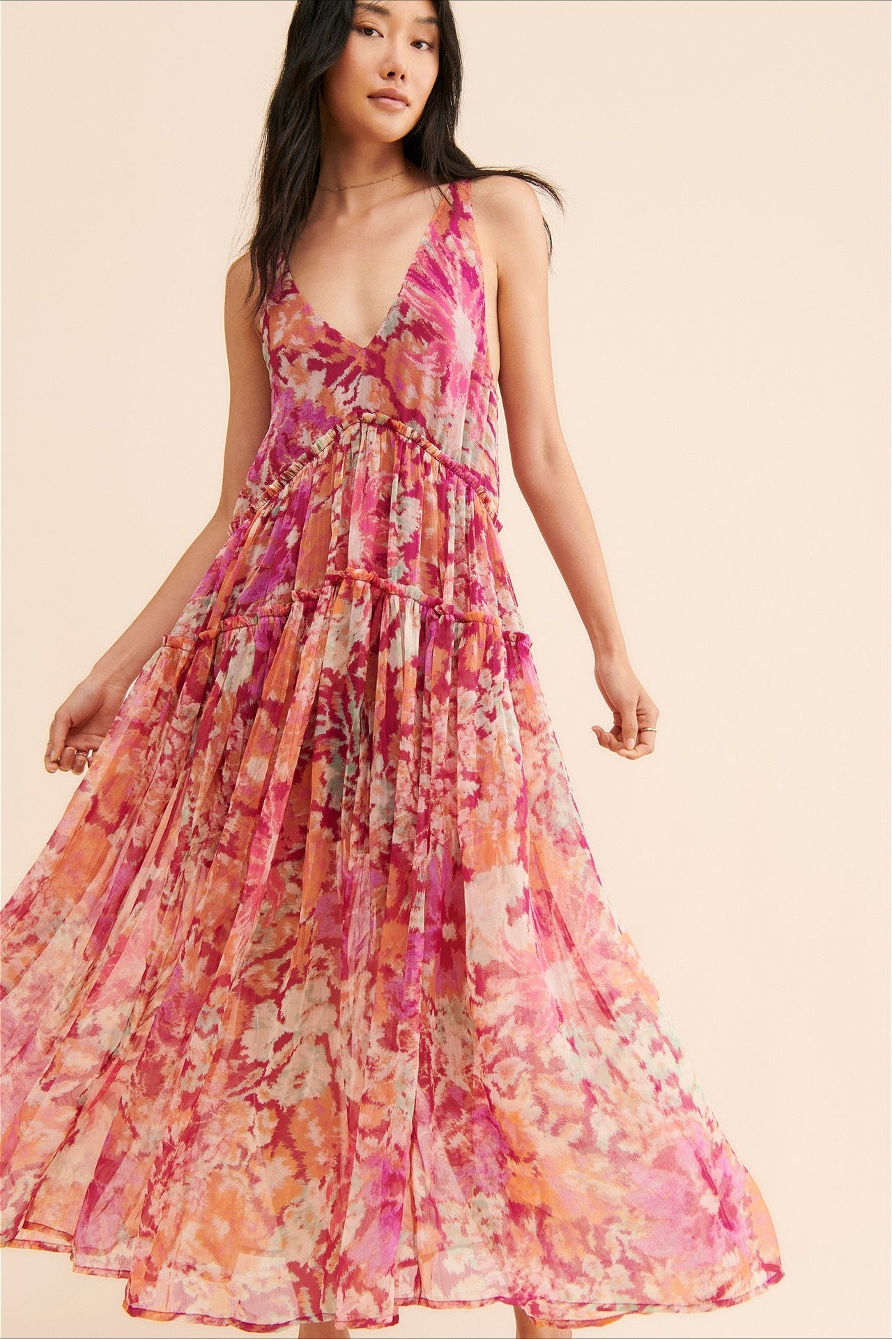 Damen Maxikleid Mit Blumenprint Ärmellos