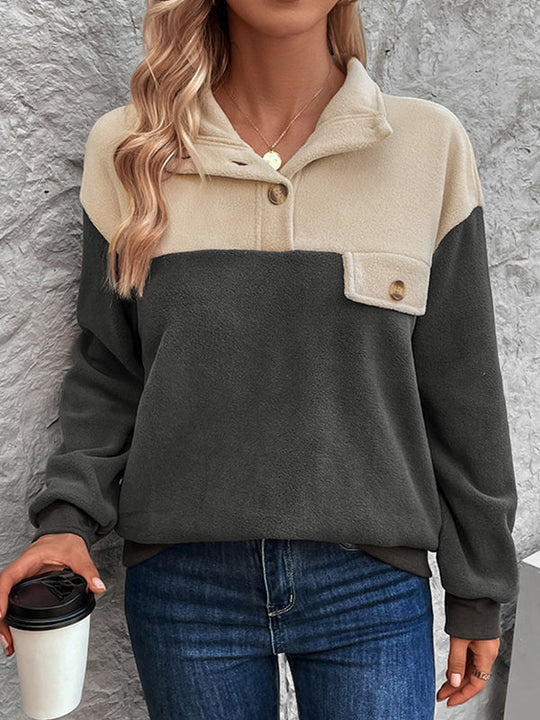 Damen Sweatshirt Mit Stehkragen Und Kontrastfarben