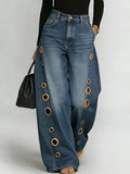 Damen High-Waist Locker Sitzende Weitbein Freizeithose Jeans