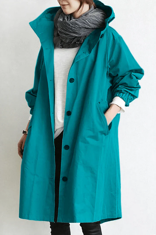Damen Trenchcoat Mit Kapuze Für Regenwetter