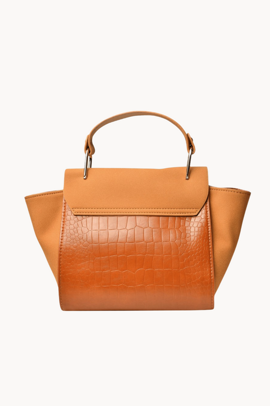 Vittora Karamell | Elegante Handtasche aus veganem Leder mit Kroko-Prägung und goldenen Details für Damen