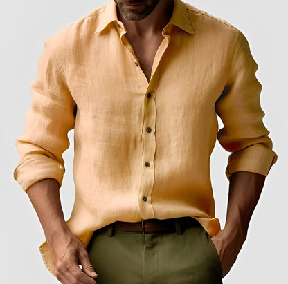 Klassisches Herren-Leinenhemd Einfaches leichtes Button-Up