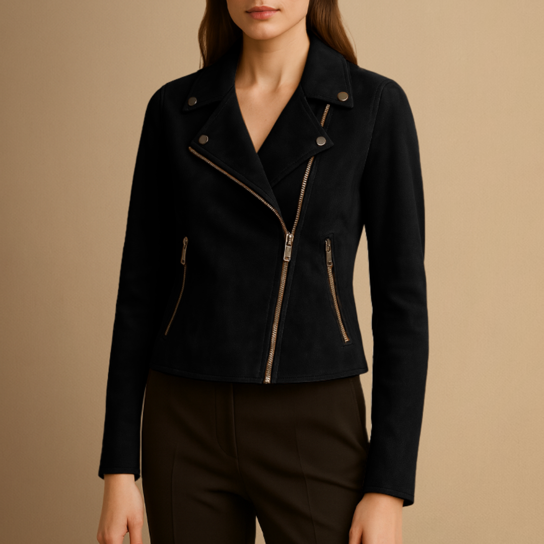 Damen Bikerjacke Aus Wildleder Mit Kurzem Schnitt