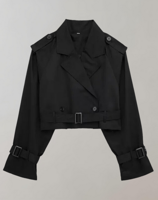 Damen Kurzer Trenchcoat Mit Gürtel Und Langen Ärmeln