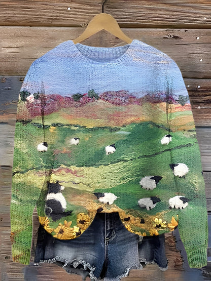 Warmer Damenpullover aus Wolle mit Print