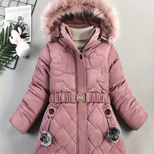 Gesteppte Winterjacke mit Kapuze und Gürtel für Damen