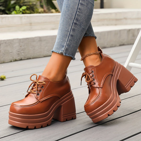Damen Plateauschnürschuhe Im Retro Design