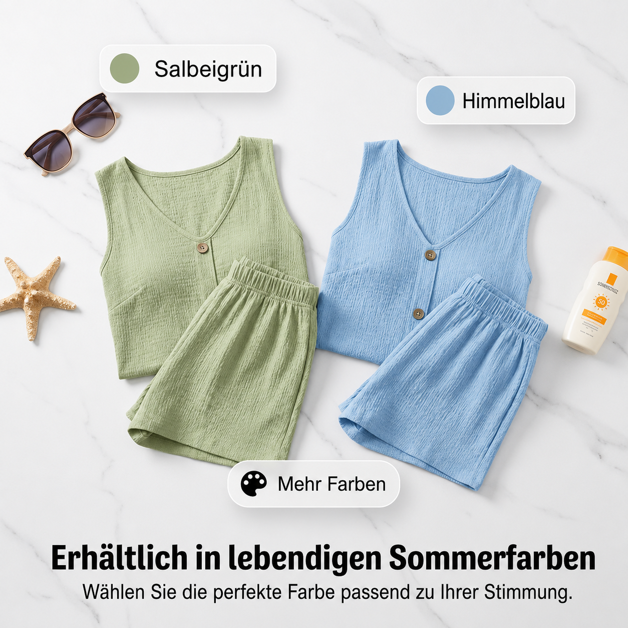 Leichtes Crinkle-Zweiteiler-Set mit Knopfleiste