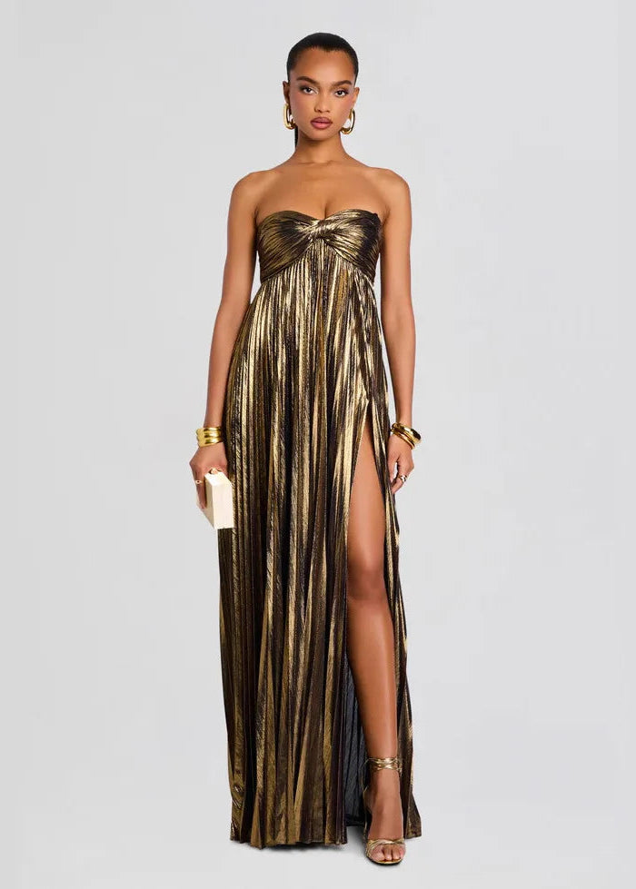 Schickes silbernes trägerloses Kleid für Hochzeit und Abendveranstaltungen