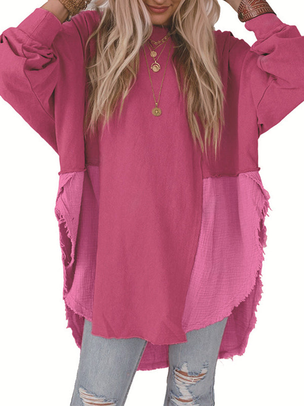 Damen Sweatshirt Mit Fransen Und High Low Schnitt