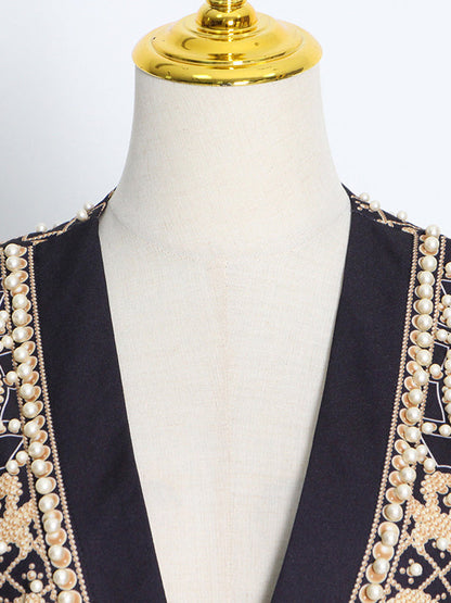 Damen Blazer Mit Perlenverzierung Und V Ausschnitt