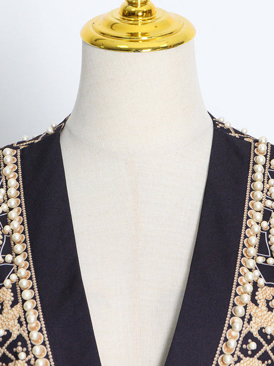 Damen Blazer Mit Perlenverzierung Und V Ausschnitt