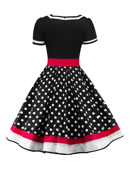 Vintage 1950er Rockabilly Polka-Dot Swing-Kleid mit Gürtel