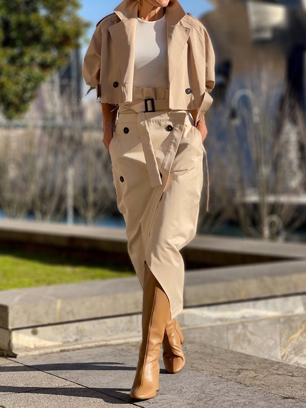Damen Trenchjacke Kurz Mit Reverskragen