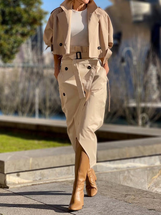 Damen Trenchjacke Kurz Mit Reverskragen