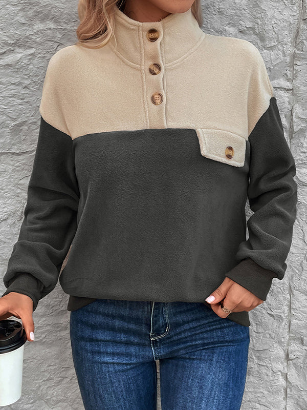 Damen Sweatshirt Mit Stehkragen Und Kontrastfarben
