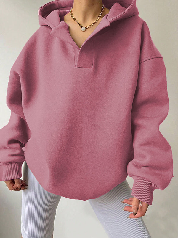 Damen Hoodie Mit Puffärmeln Und V-Ausschnitt
