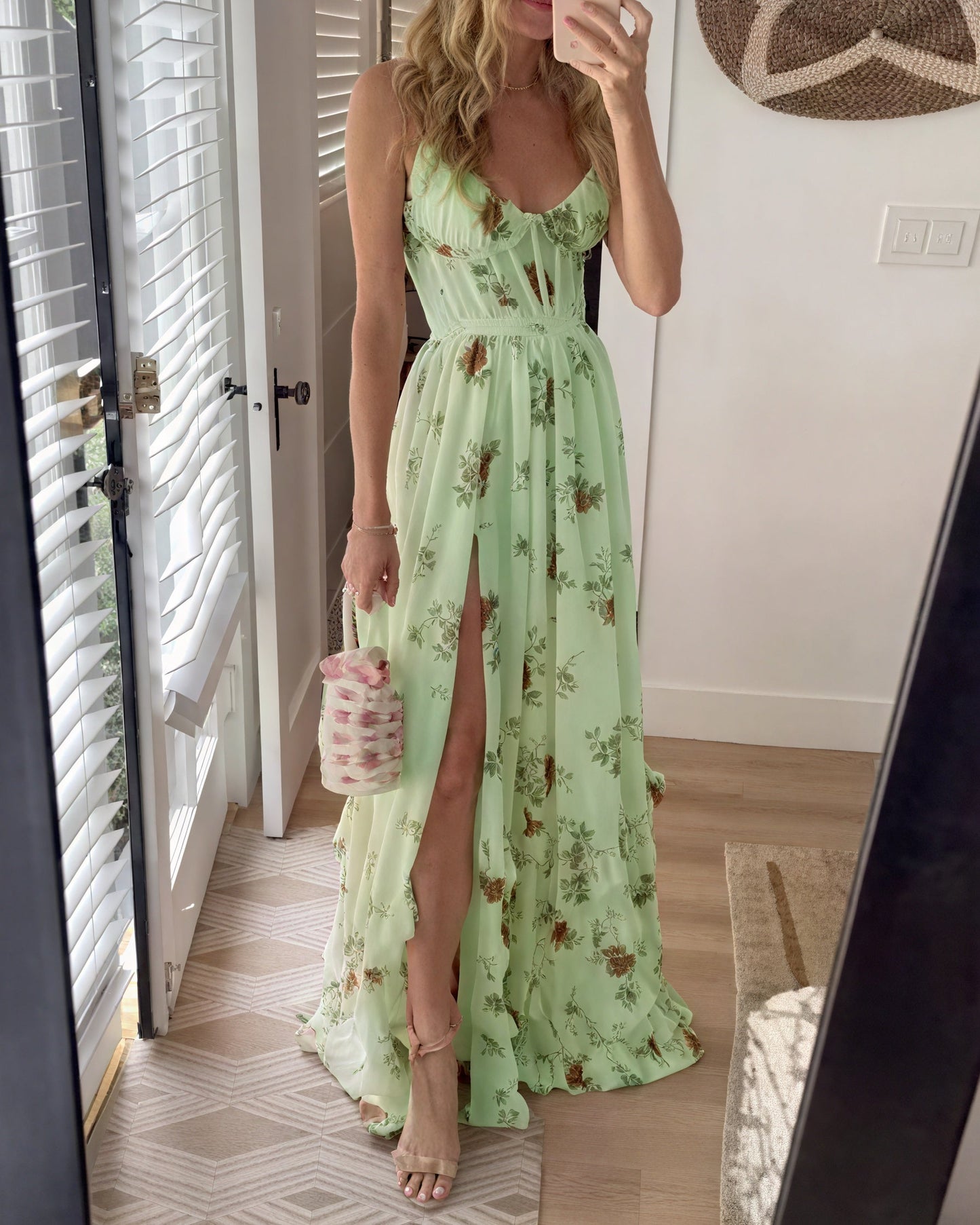 Damen Maxikleid Mit Blumenprint Und Seitenschlitz