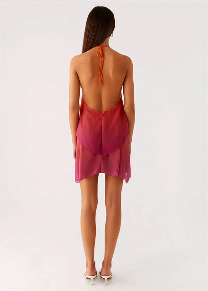 Pinkes Ombré Rüschendesign Mini Kleid