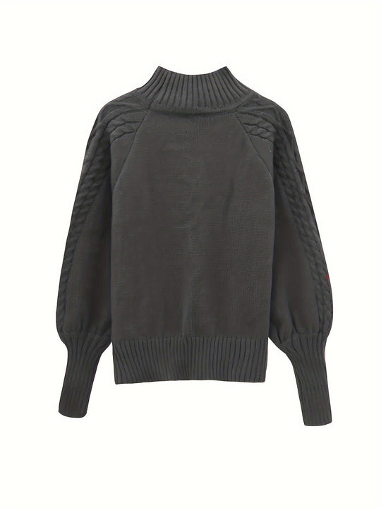 Damen Strickpullover Mit Zopfmuster Und Hohem Kragen
