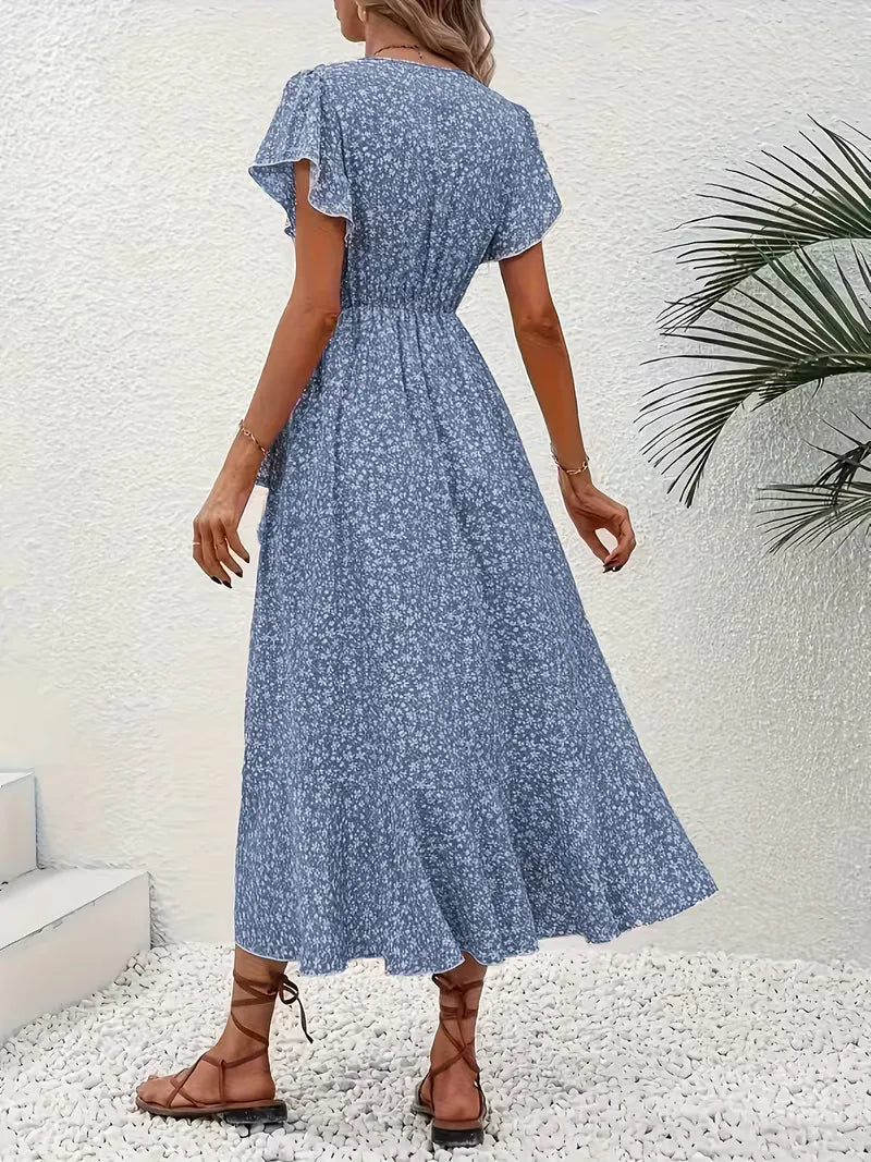 Midi-Wickelkleid mit Blumenmuster und asymmetrischem Saum