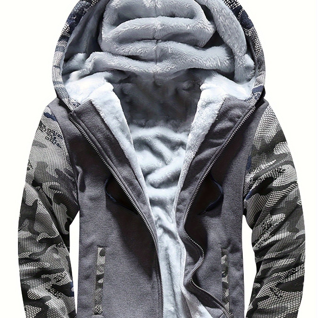 Warme Camouflage Fleecejacke mit Kapuze für Herren