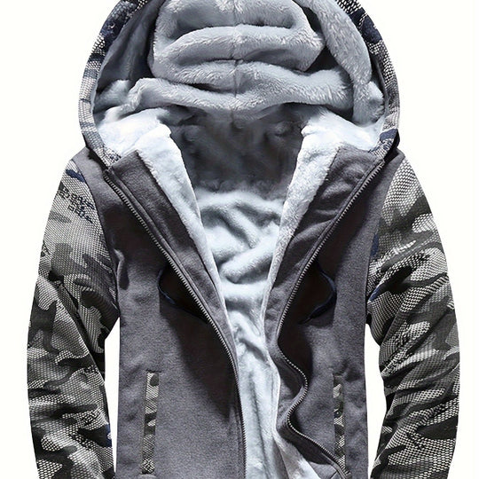 Warme Camouflage Fleecejacke mit Kapuze für Herren
