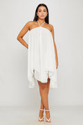 Chiffon Neckholder asymmetrisches Minikleid Weiß