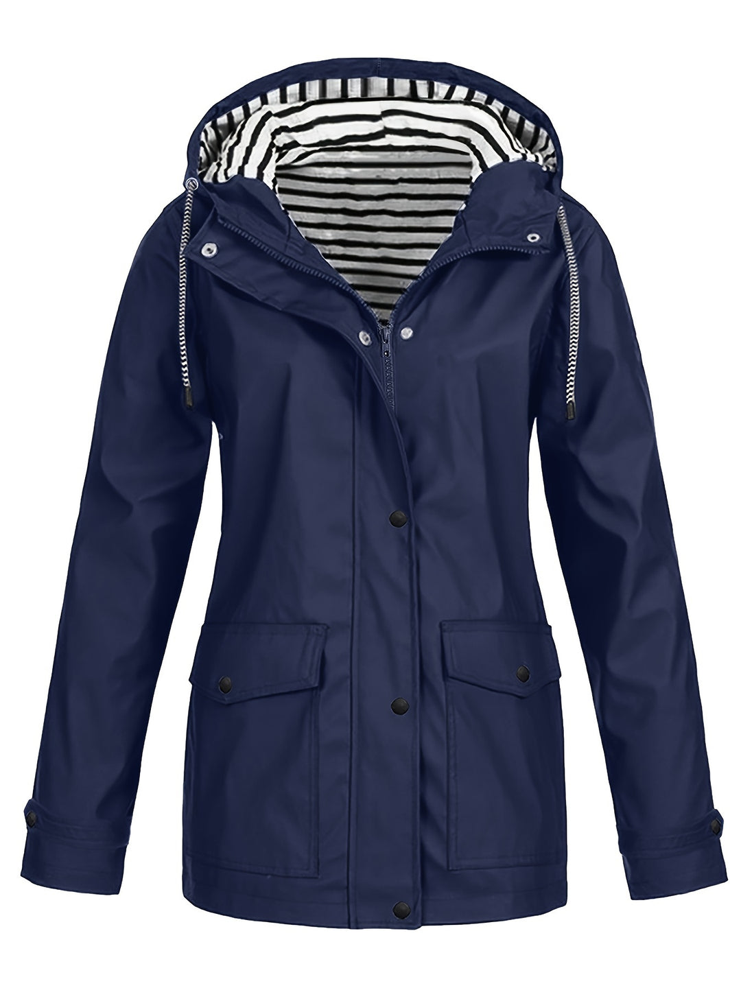 Gestreifte Jacke mit Kapuze und Reißverschluss für Damen