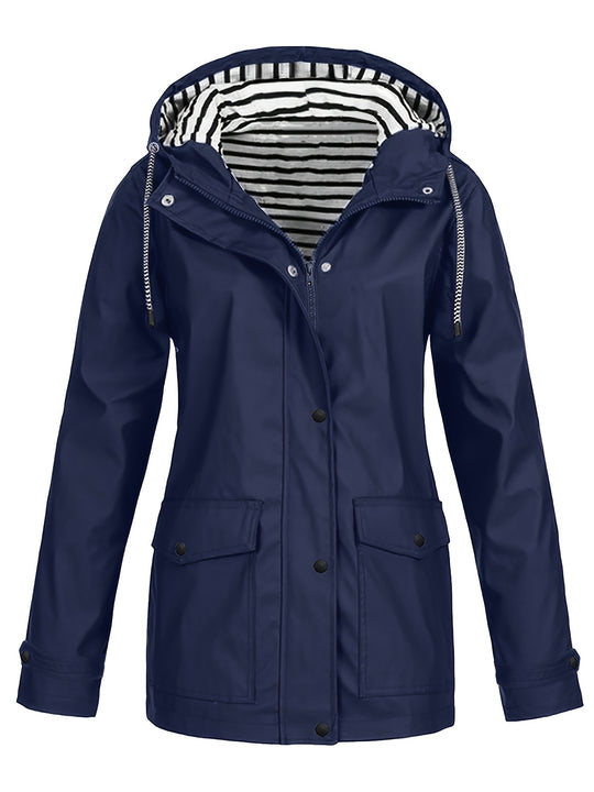 Gestreifte Jacke mit Kapuze und Reißverschluss für Damen