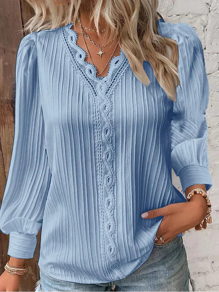 Chiffon-Spitzenbluse mit Puffärmeln