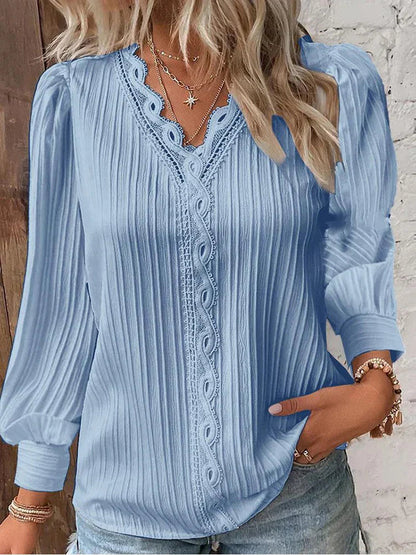 Chiffon-Spitzenbluse mit Puffärmeln