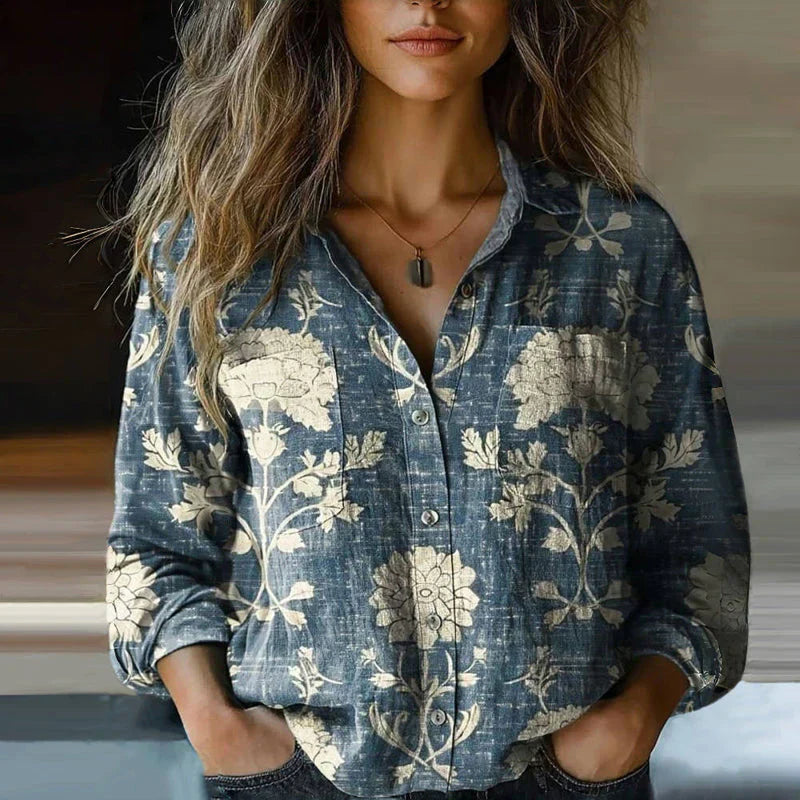 Bluse im Boho-Stil mit Vintage-Print, lockere Passform
