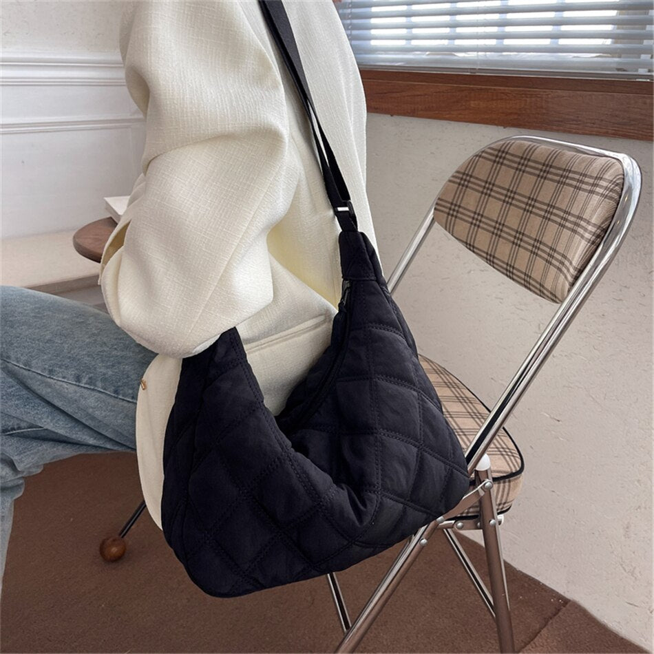 Gesteppte Diamond Puffer Schultertasche Leichtes Nylon