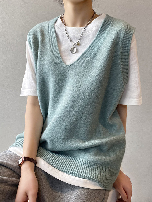 Damen Strickweste Mit V-Ausschnitt Und Lockerem Schnitt