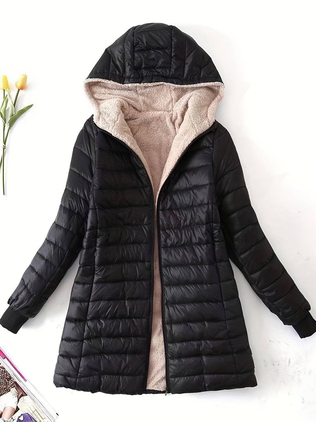 Steppjacke mit Kapuze und Reißverschluss für Damen
